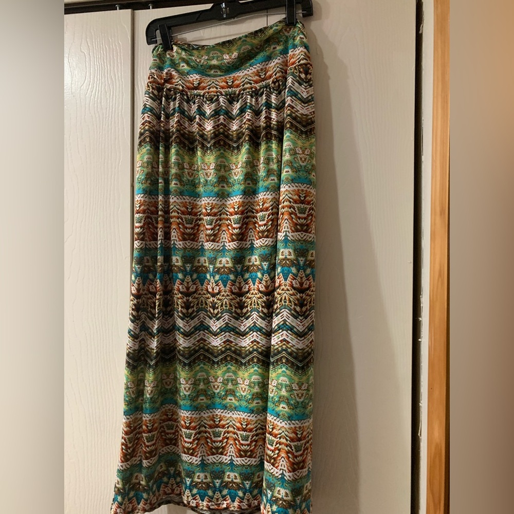 Alyx Multicolor Chevron Maxi Skirt in Green, Brown & Teal